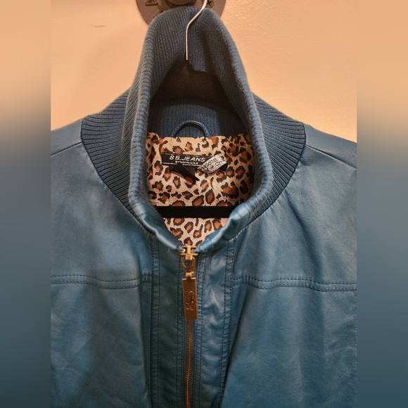 B.b. jeans leather style vest leopard print lining size xl teal chunky hardware - Picture 6 of 10